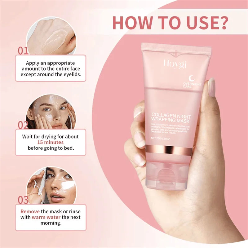 Night Collagen Wrapping Mask Rejuvenation Moisturizing Face Mask Make Glowy Skin Elasticity Facial Mask